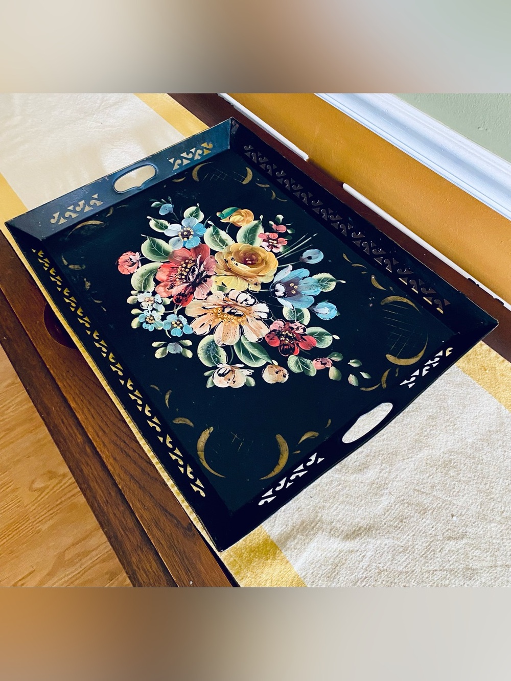 50’s Large Hand Painted Metal Tray - Picture 2 of 8